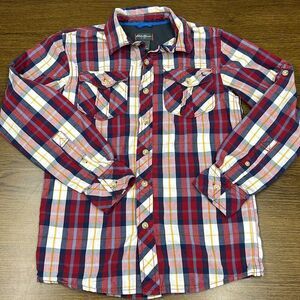 Eddie Bauer‎ Shirt Youth Medium Red blue Plaid Long Sleeve Button Up